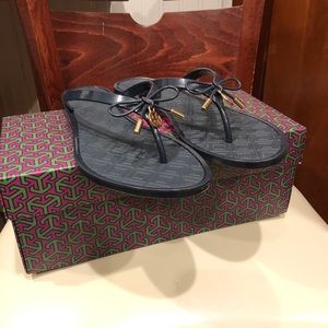 Tory Burch Navy Jelly Flip Flops